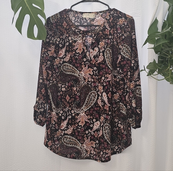 Paisley Print Women's Top - Black and Brown - Picture 1 of 2